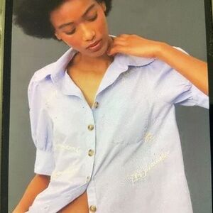 Maeve by Anthropologie Puff-Sleeve Embroidered Signature Top,Small